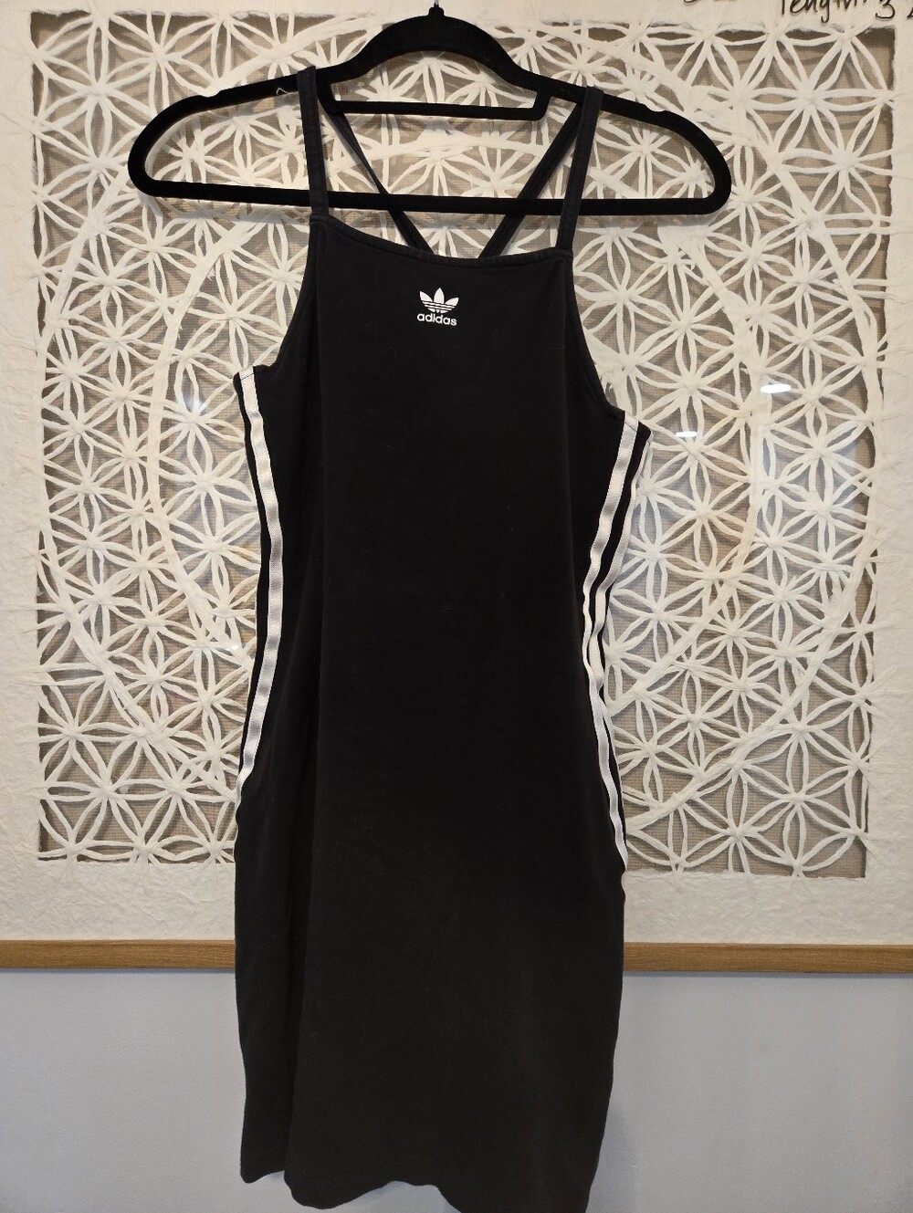 Adidas 3-stripe Jersey Minidress Black Slim Strappy Tank with White Trefoil Sz M - Picture 5 of 16